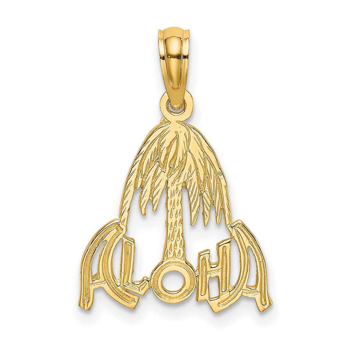 14k Yellow Gold Palm Tree Pendant, Hawaiian Aloha Tropical Beach Travel Charm for Women