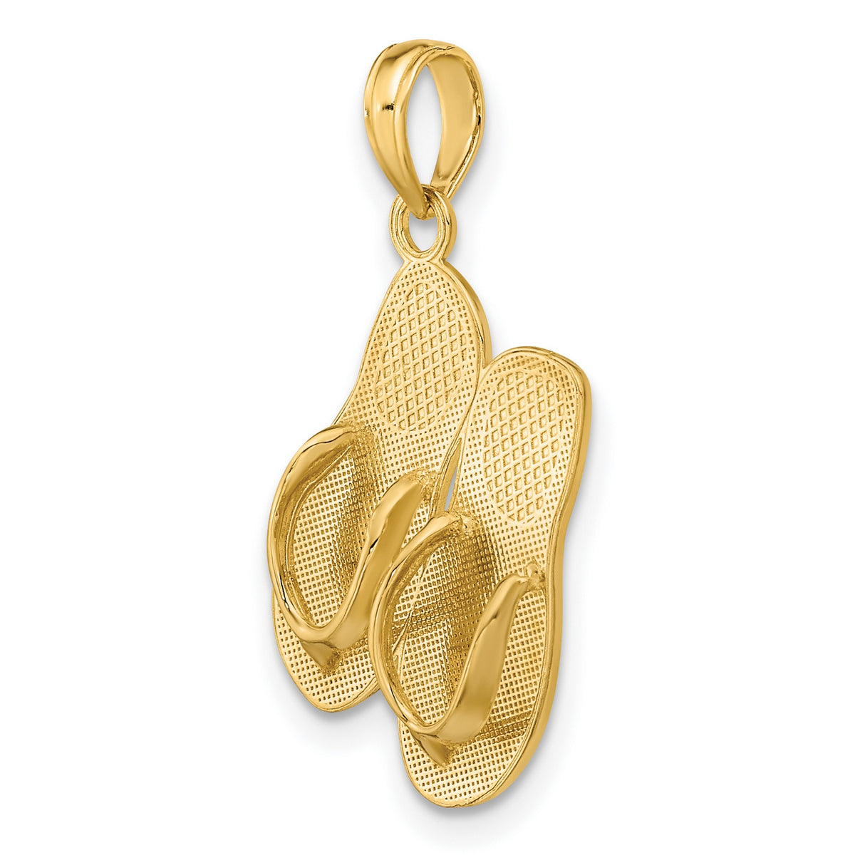 14k Yellow Gold Flip-Flop Sandal Pendant, Textured Beach Charm for Women