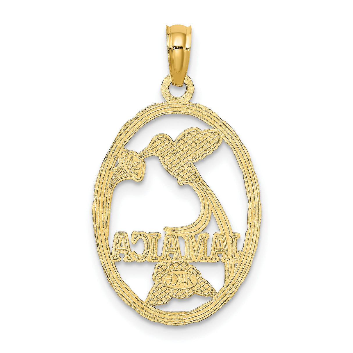 14k Yellow Gold Hummingbird and Flower Pendant, Jamaica Oval Charm, Tropical Island Design