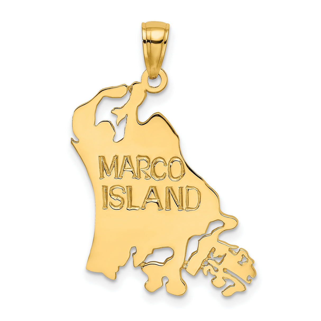 14k Yellow Gold Marco Island Pendant, Florida Map Charm, Travel Keepsake Jewelry