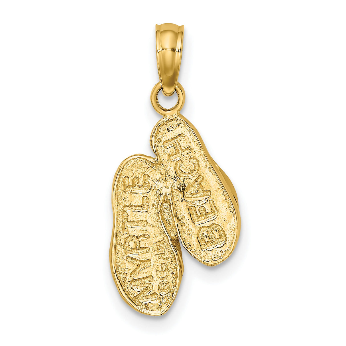 14k Yellow Gold Flip-Flop Pendant with Textured Detail, Beach and Summer Theme
