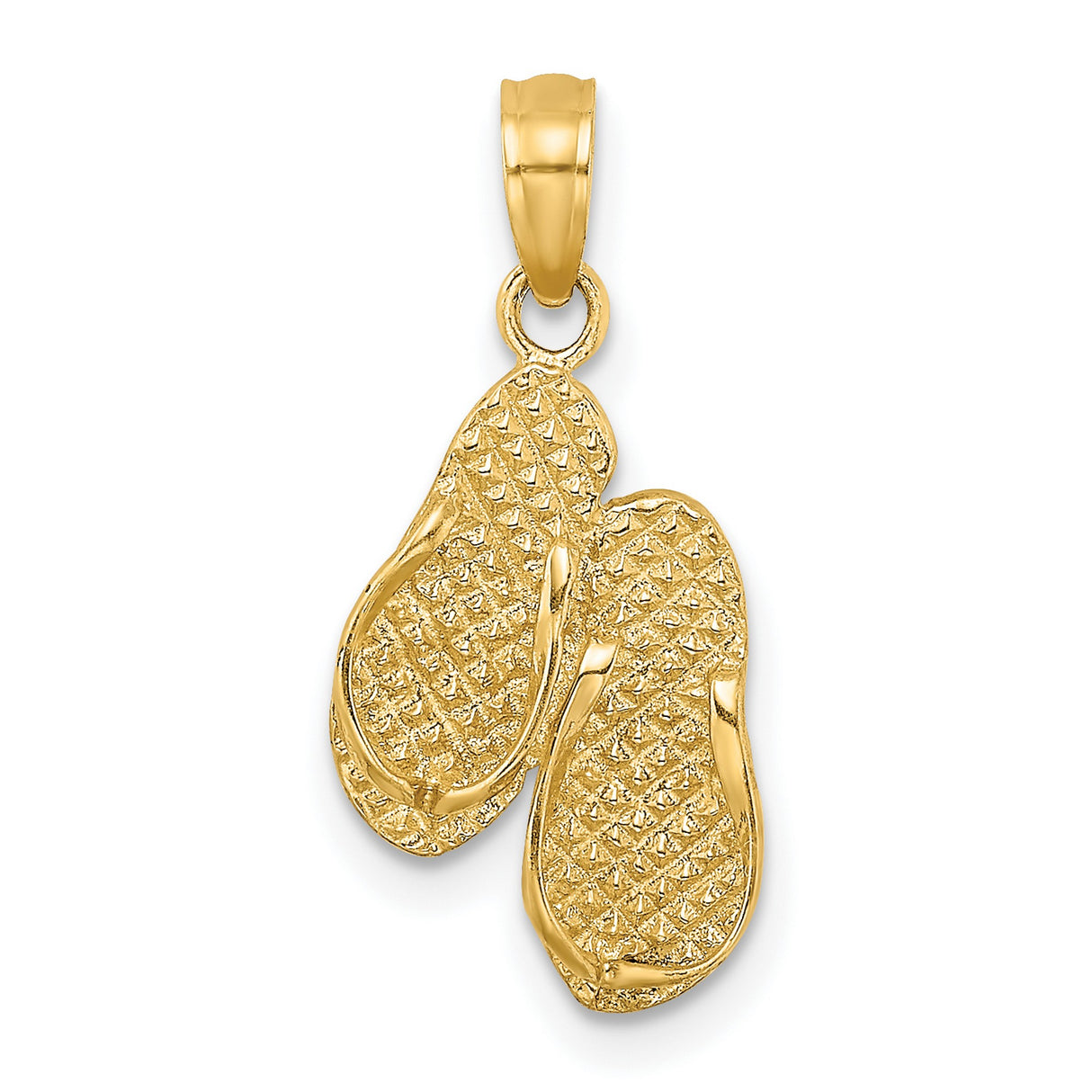 14k Yellow Gold Flip-Flop Pendant with Textured Detail, Beach and Summer Theme