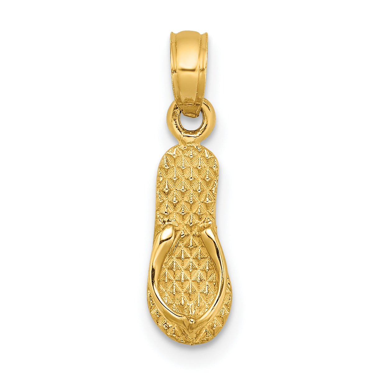 14k Yellow Gold Flip-Flop Pendant, Textured Beach Sandal Charm, Summer Vacation Jewelry
