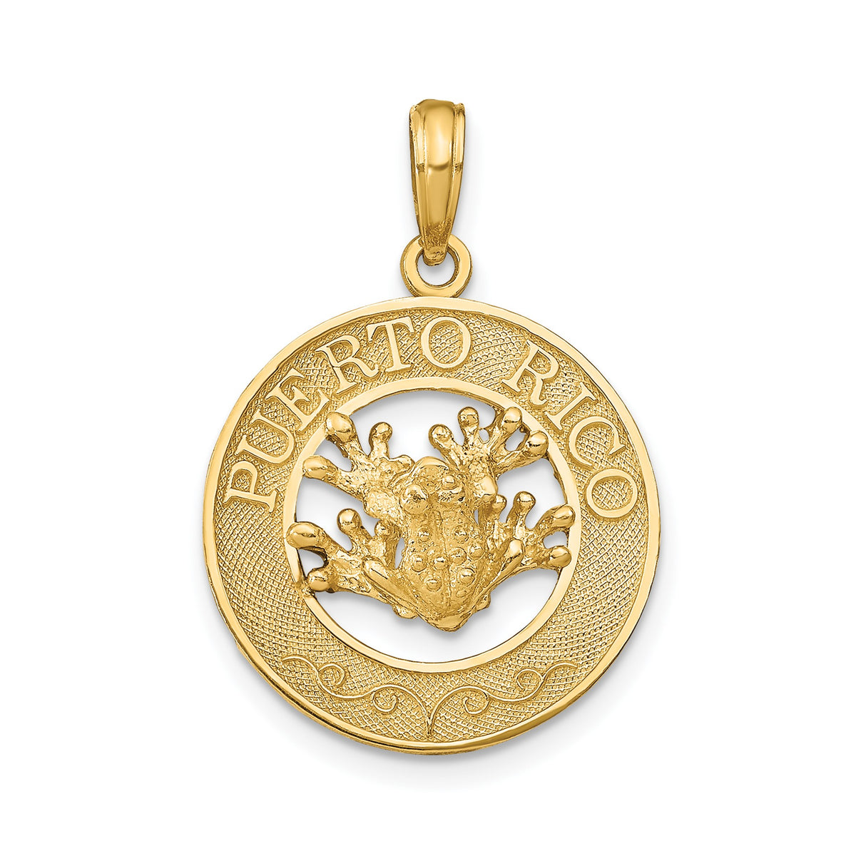 14k Yellow Gold Puerto Rico Pendant with Coquí Frog Design, Unisex Cultural Charm
