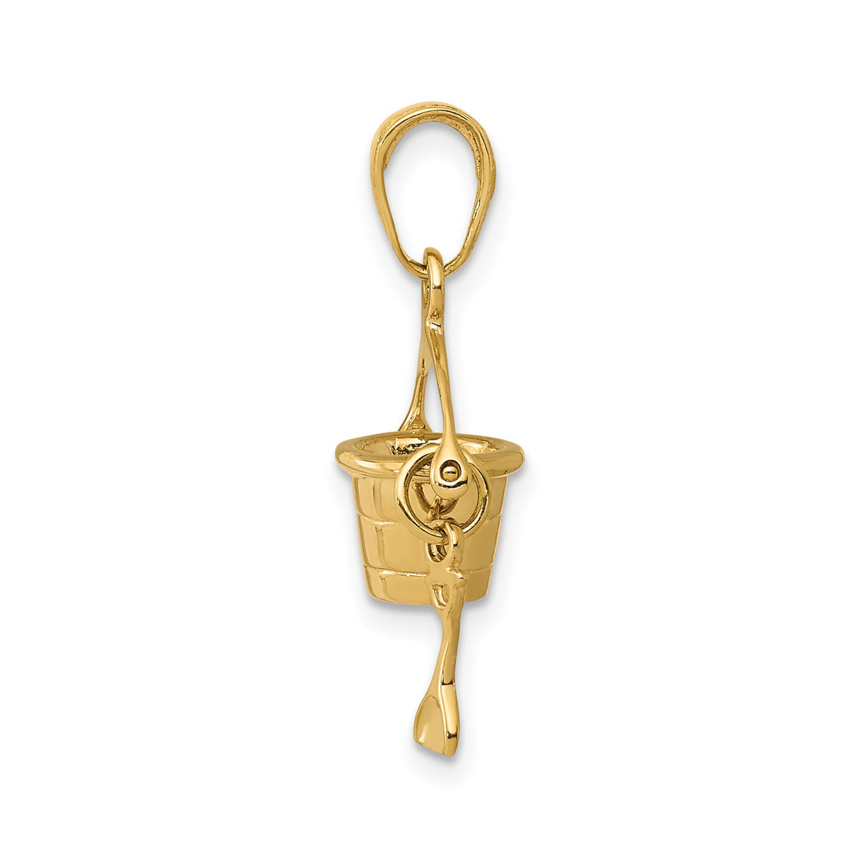 14k Yellow Gold Bucket and Shovel Pendant Charm, Playful Beach Theme Jewelry