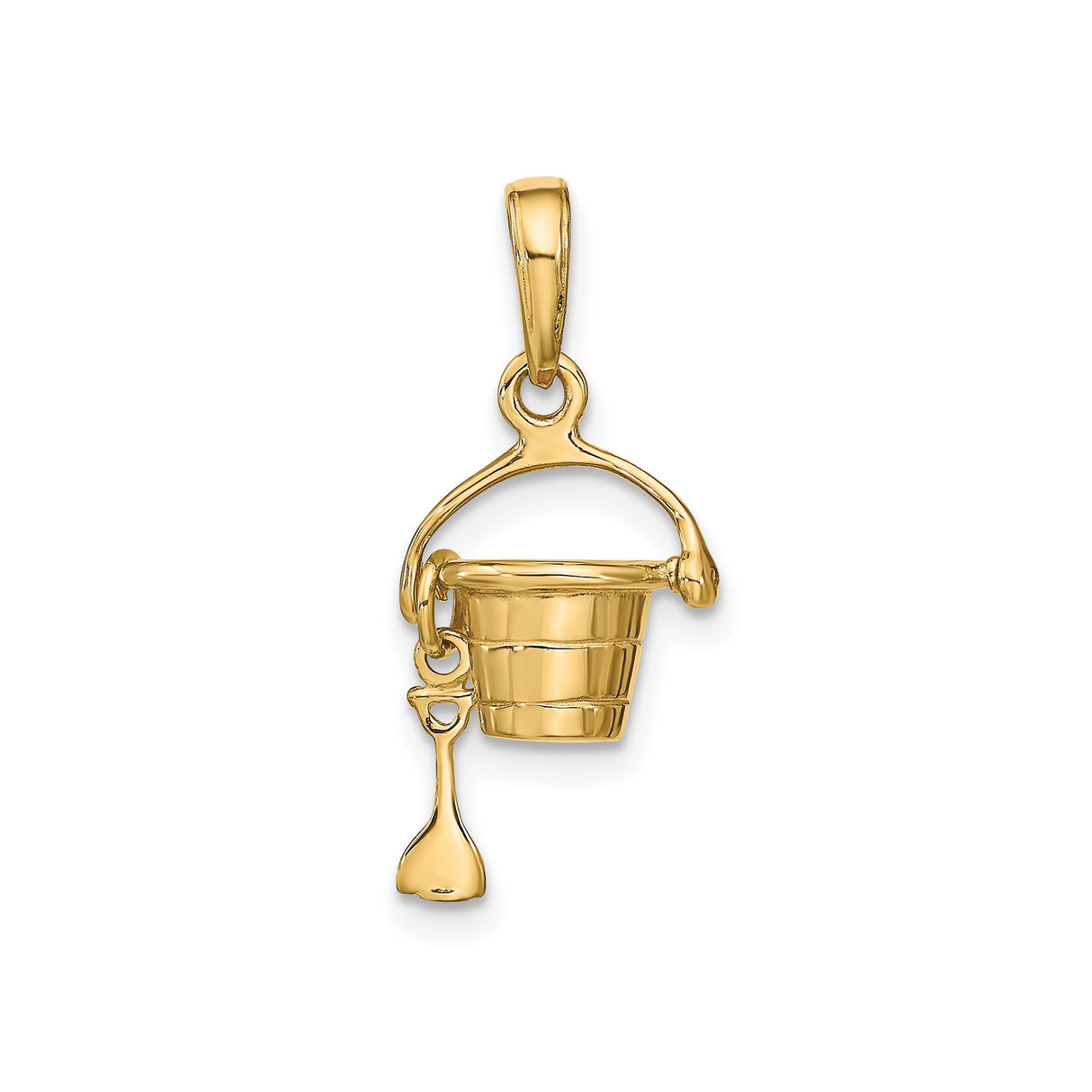 14k Yellow Gold Bucket and Shovel Pendant Charm, Playful Beach Theme Jewelry