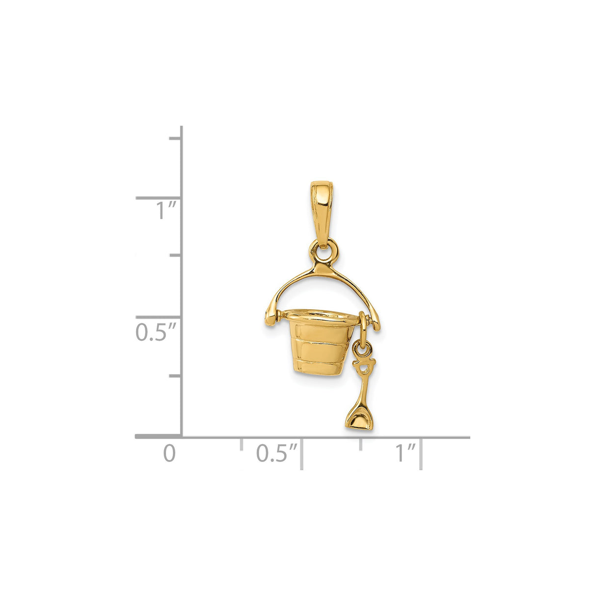 14k Yellow Gold Bucket and Shovel Pendant Charm, Playful Beach Theme Jewelry