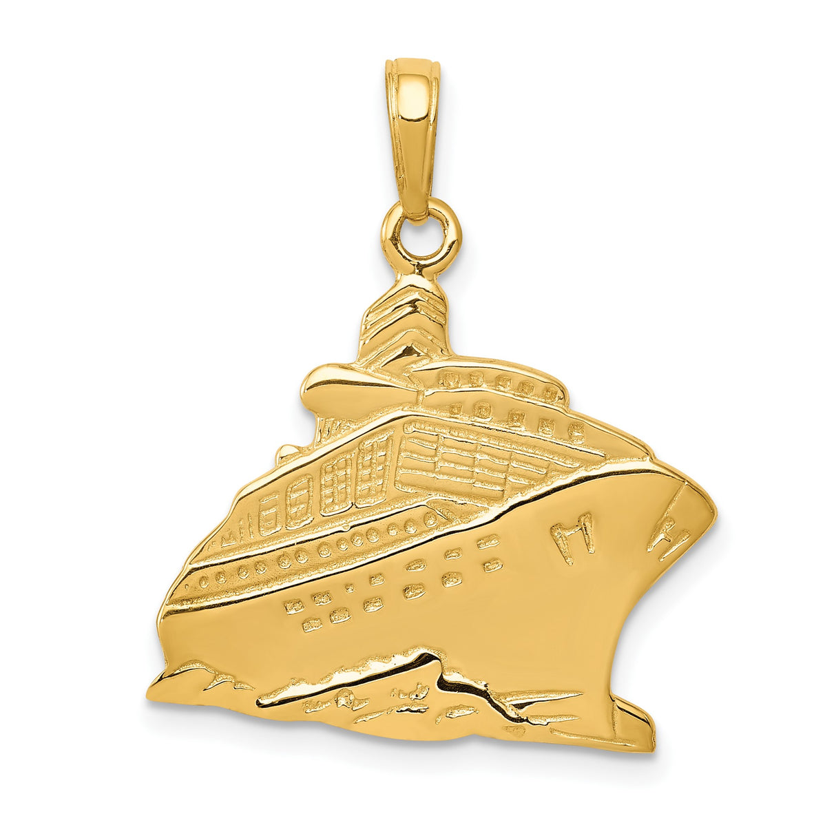 14k Yellow Gold Cruise Ship Pendant, Nautical Ocean Liner Charm for Men and Women