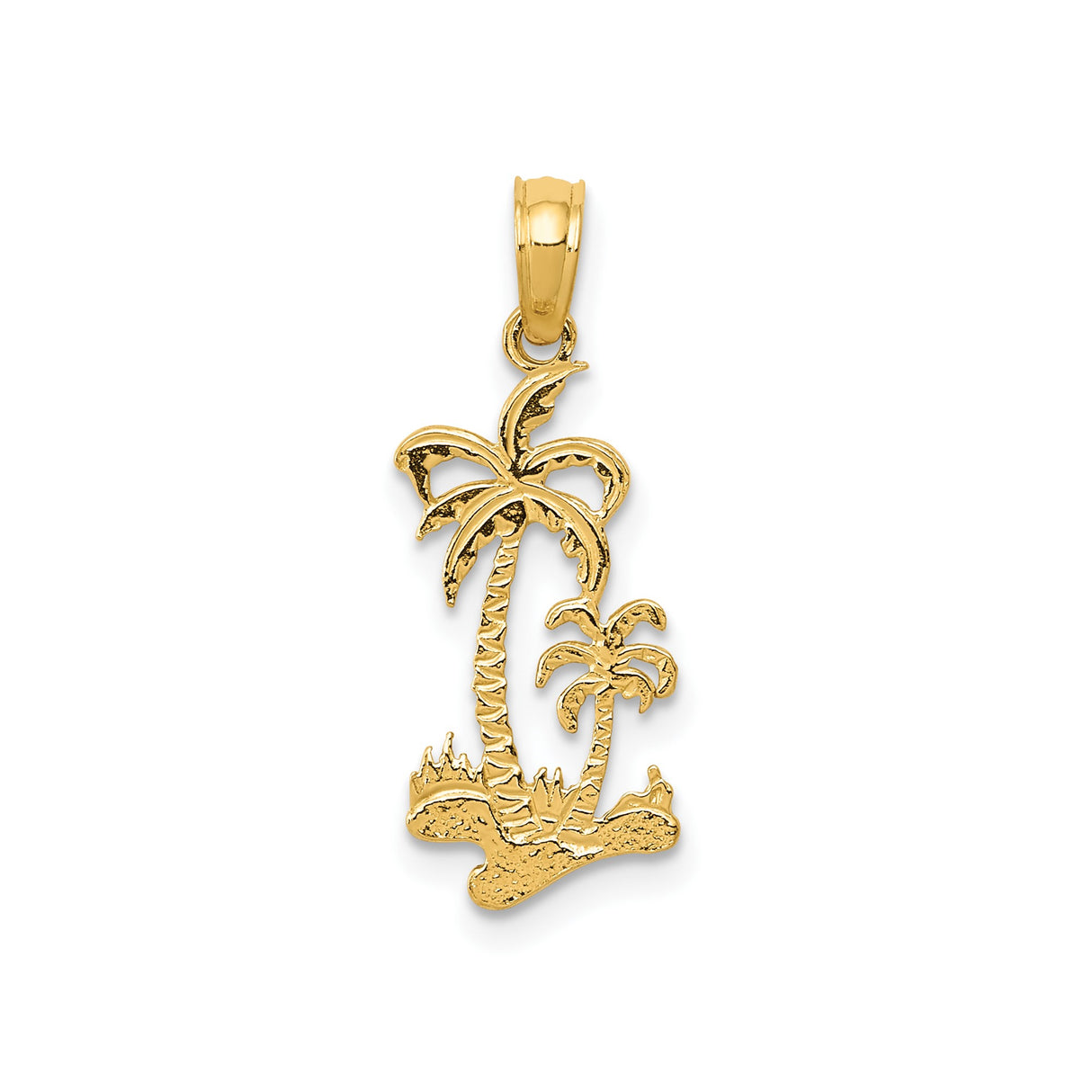 14k Yellow Gold Palm Tree Pendant, Tropical Island-Inspired Coastal Jewelry Charm