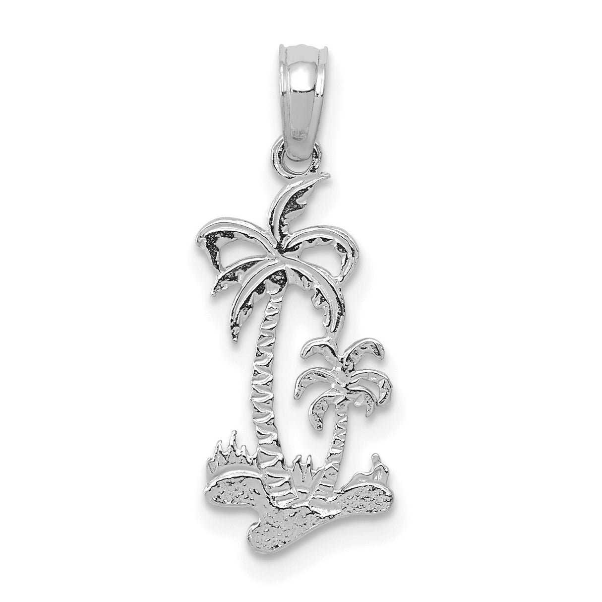 14k White Gold Palm Tree Pendant, Tropical Island Beach Charm for Women