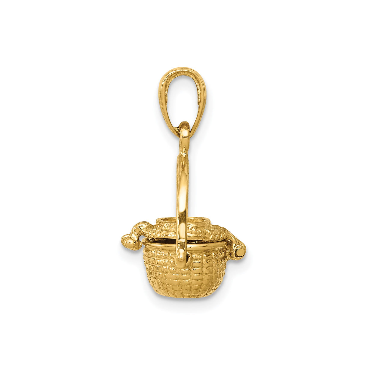 14k Yellow Gold Pendant, Three-Dimensional Nautical Basket with Movable Lid, Island Charm Design