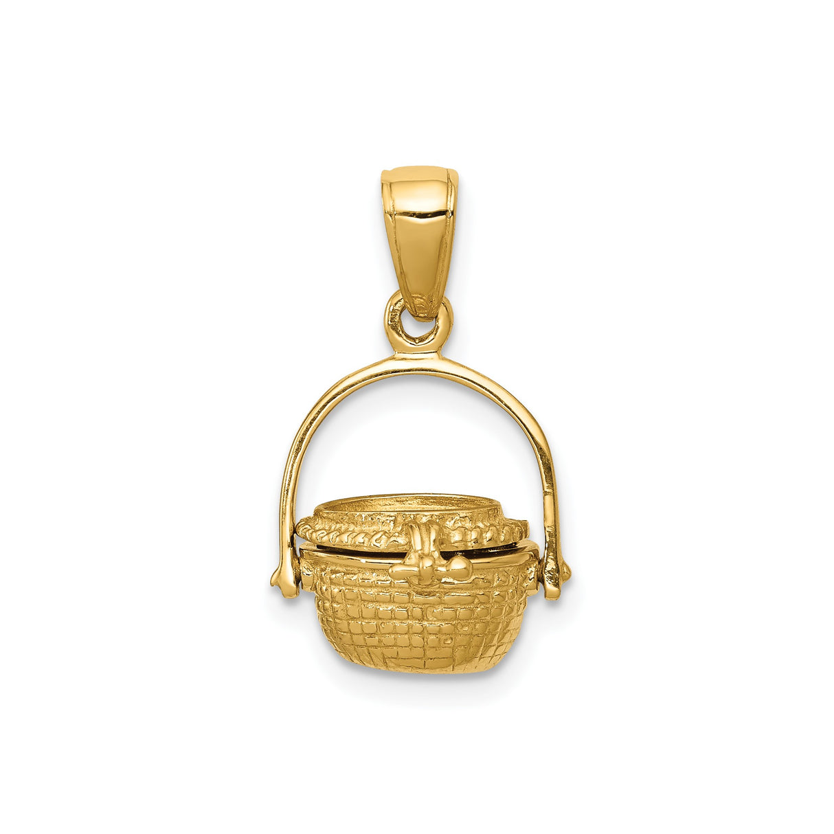 14k Yellow Gold Pendant, Three-Dimensional Nautical Basket with Movable Lid, Island Charm Design