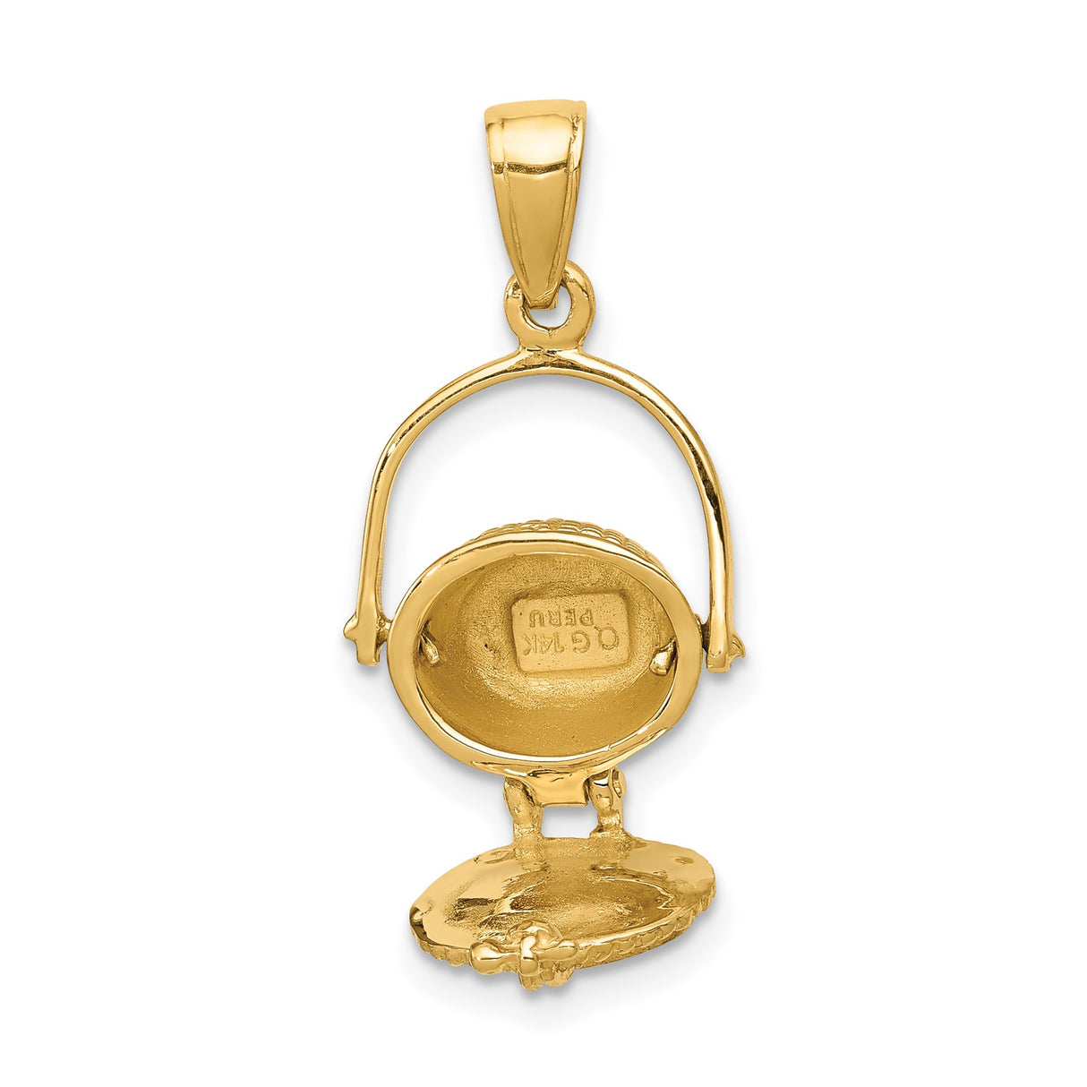 14k Yellow Gold Pendant, Three-Dimensional Nautical Basket with Movable Lid, Island Charm Design