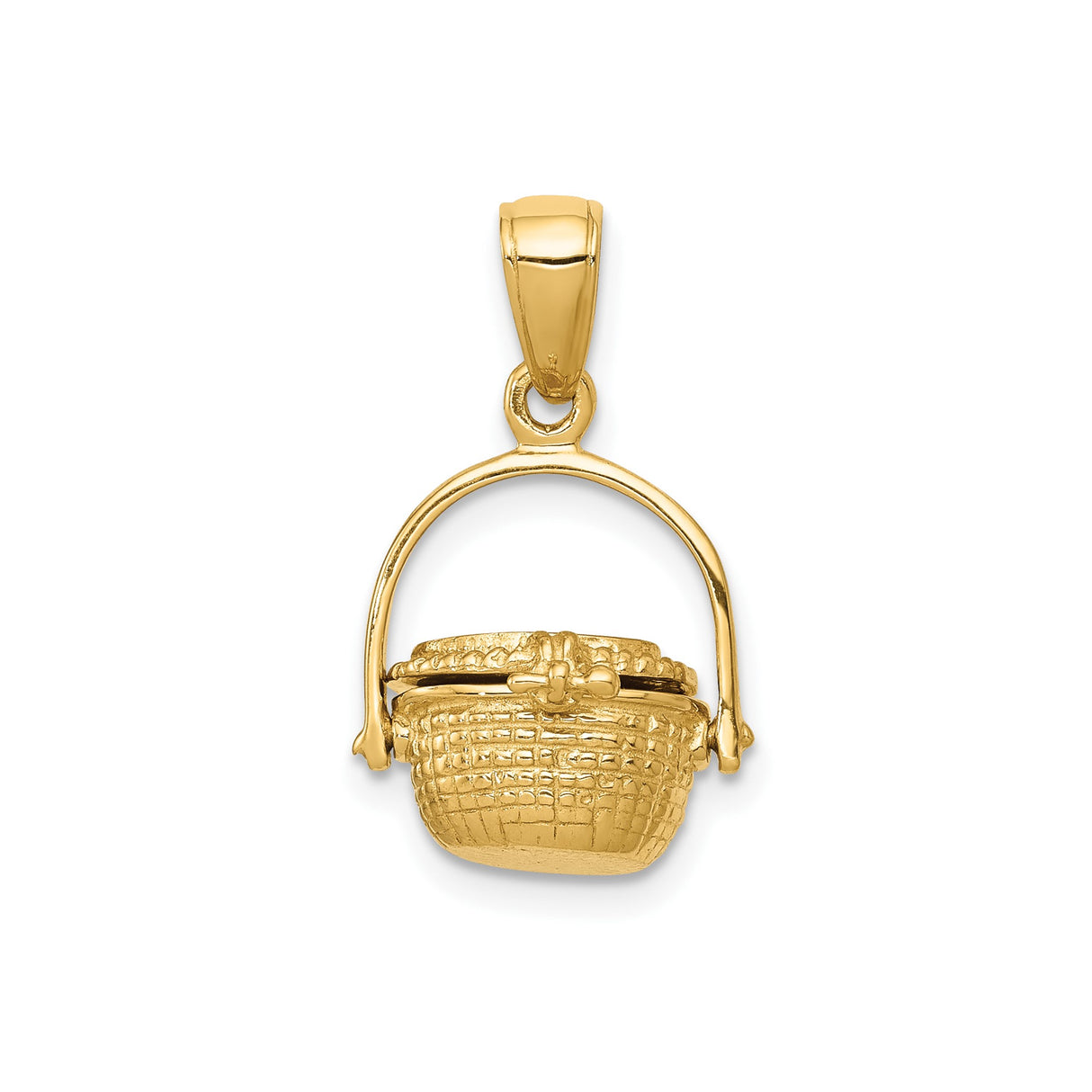 14k Yellow Gold Pendant, Three-Dimensional Nautical Basket with Movable Lid, Island Charm Design
