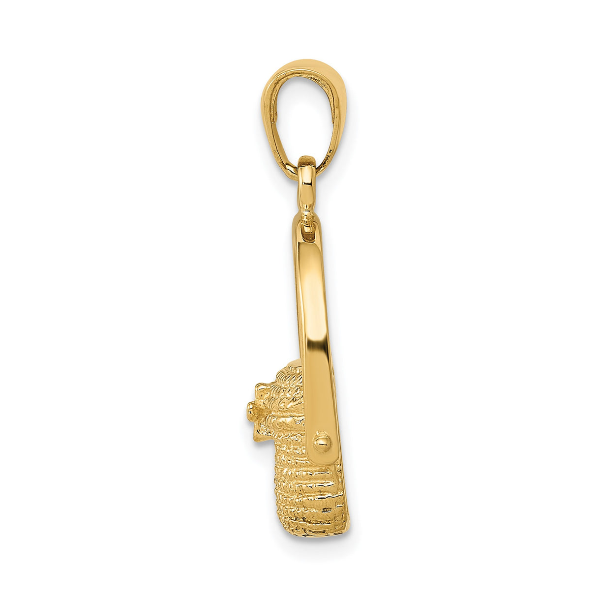 14k Yellow Gold Picnic Basket Charm with Woven Texture and Movable Handle
