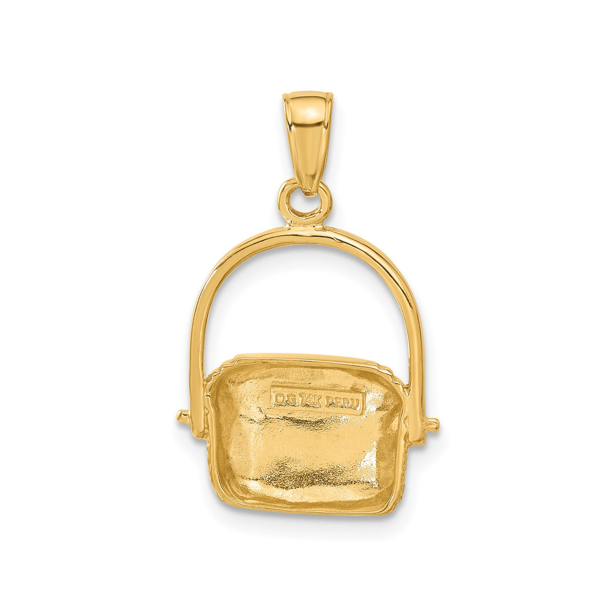 14k Yellow Gold Picnic Basket Charm with Woven Texture and Movable Handle