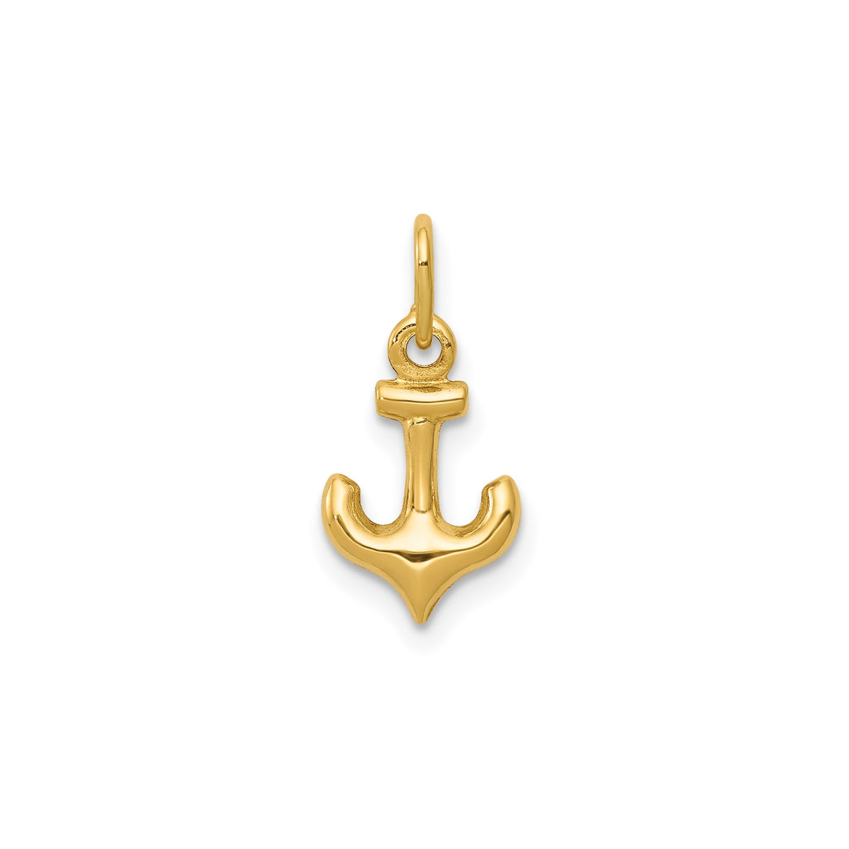 14k Yellow Gold Anchor Pendant, Polished Nautical Symbol of Hope and Strength for Women or Unisex
