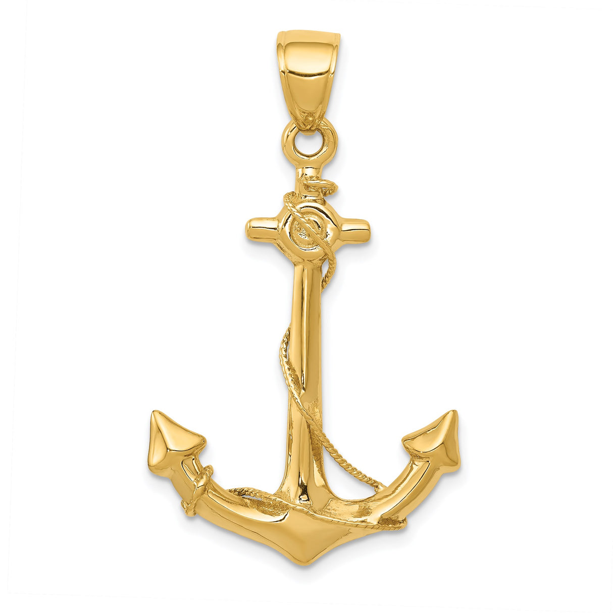 14k Yellow Gold Anchor Pendant with Rope Detailing, Nautical Christian Maritime Charm