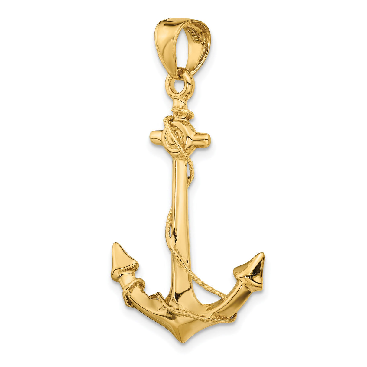 14k Yellow Gold Anchor Pendant with Rope Detailing, Nautical Christian Maritime Charm