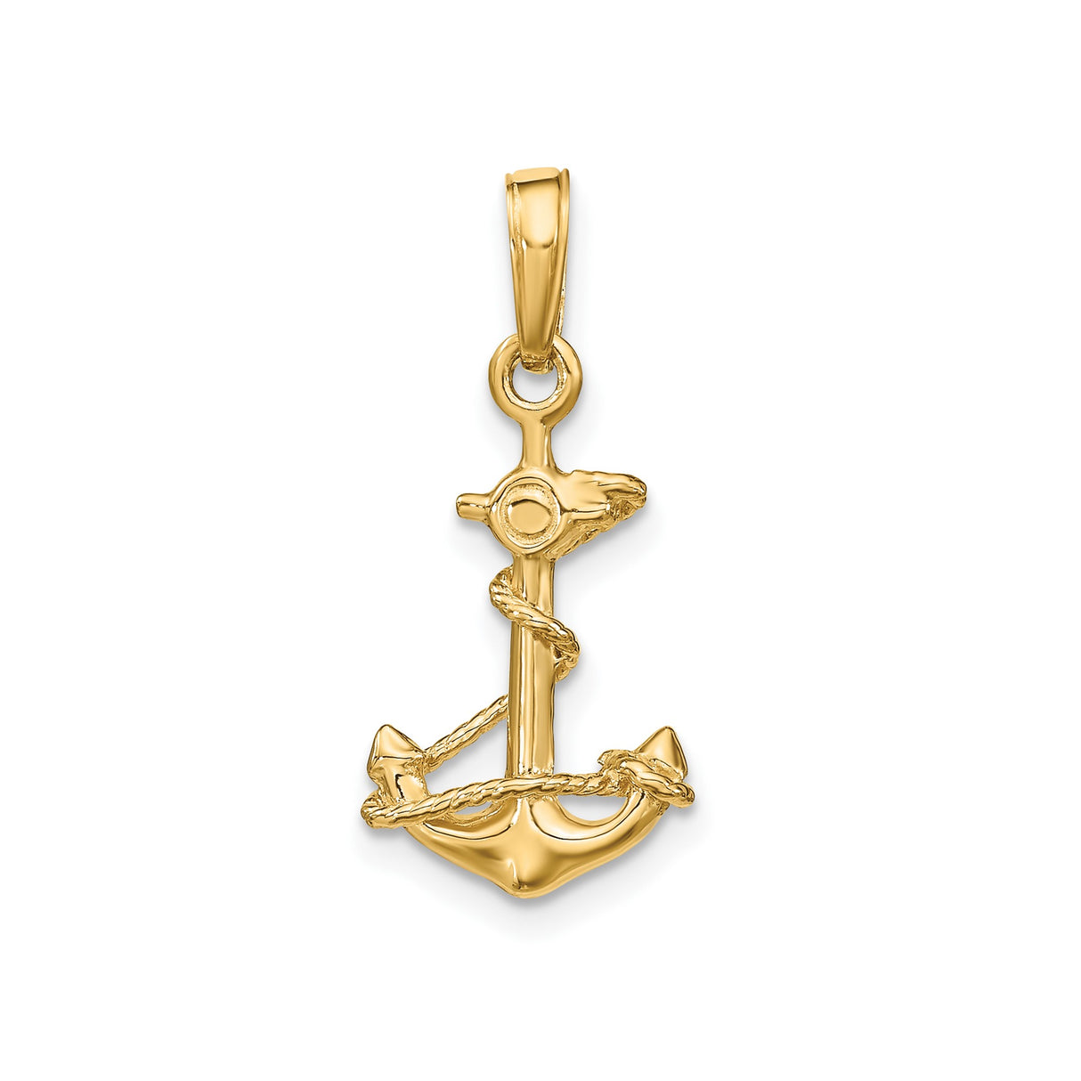 14k Yellow Gold Anchor Pendant with Rope Detailing, Nautical Symbol for Men or Unisex Wear