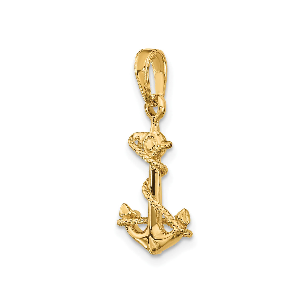 14k Yellow Gold Anchor Pendant with Rope Detailing, Nautical Symbol for Men or Unisex Wear