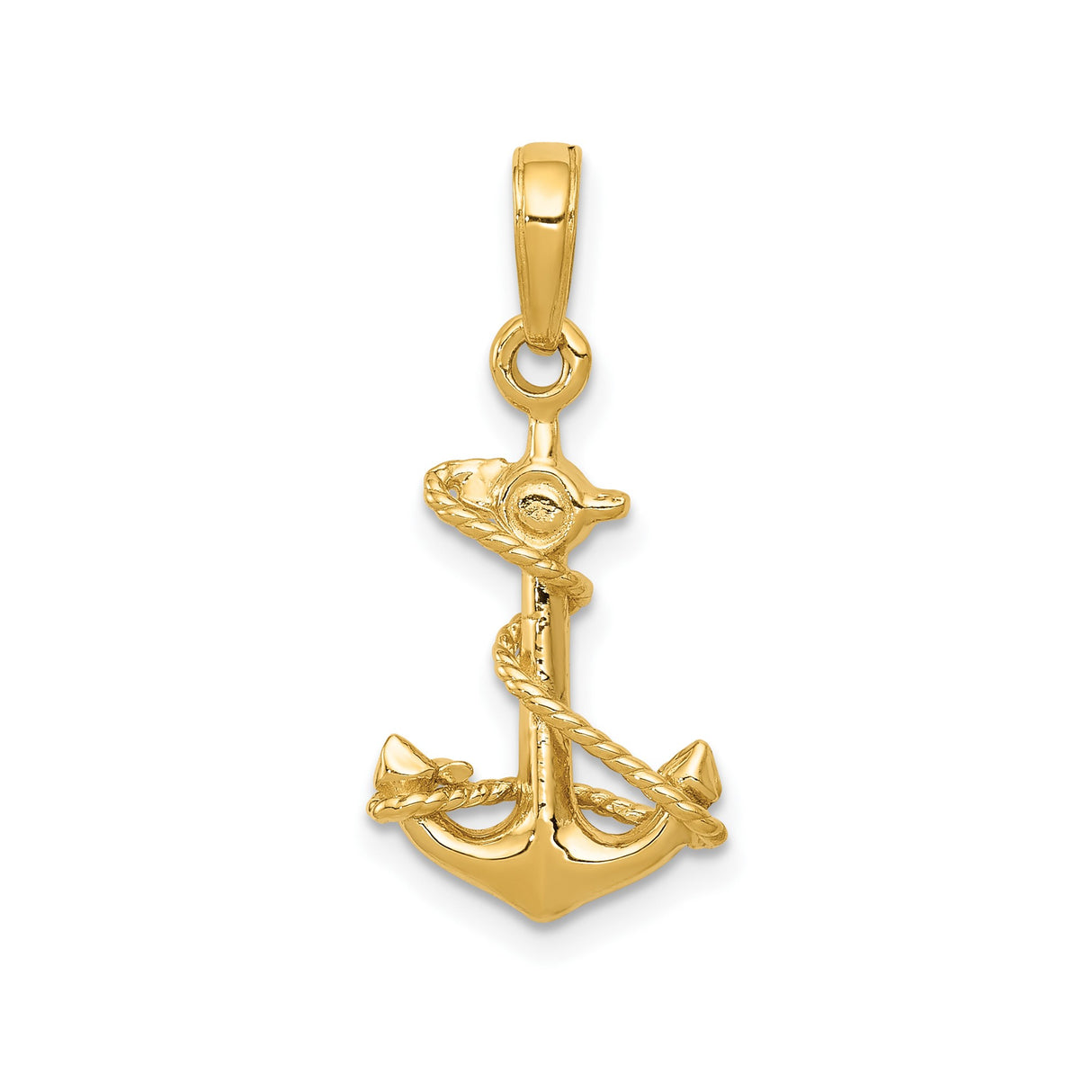 14k Yellow Gold Anchor Pendant with Rope Detailing, Nautical Symbol for Men or Unisex Wear