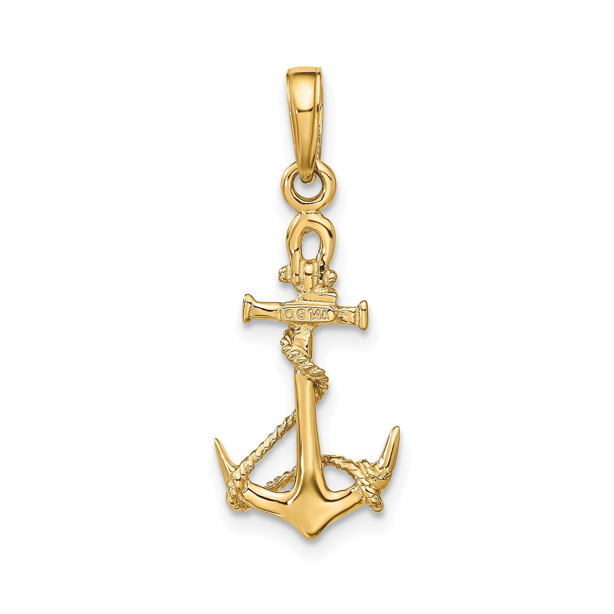 14k Yellow Gold Anchor Pendant with Rope Detail, Nautical Christian Symbol