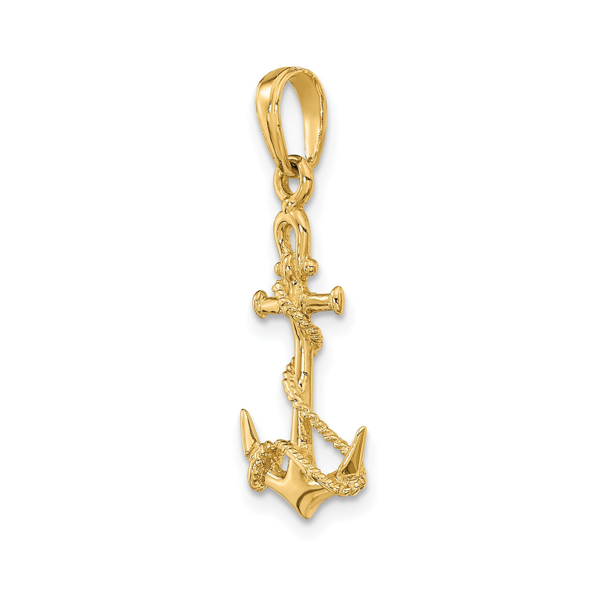14k Yellow Gold Anchor Pendant with Rope Detail, Nautical Christian Symbol