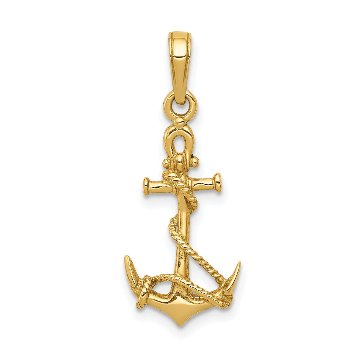 14k Yellow Gold Anchor Pendant with Rope Detail, Nautical Christian Symbol