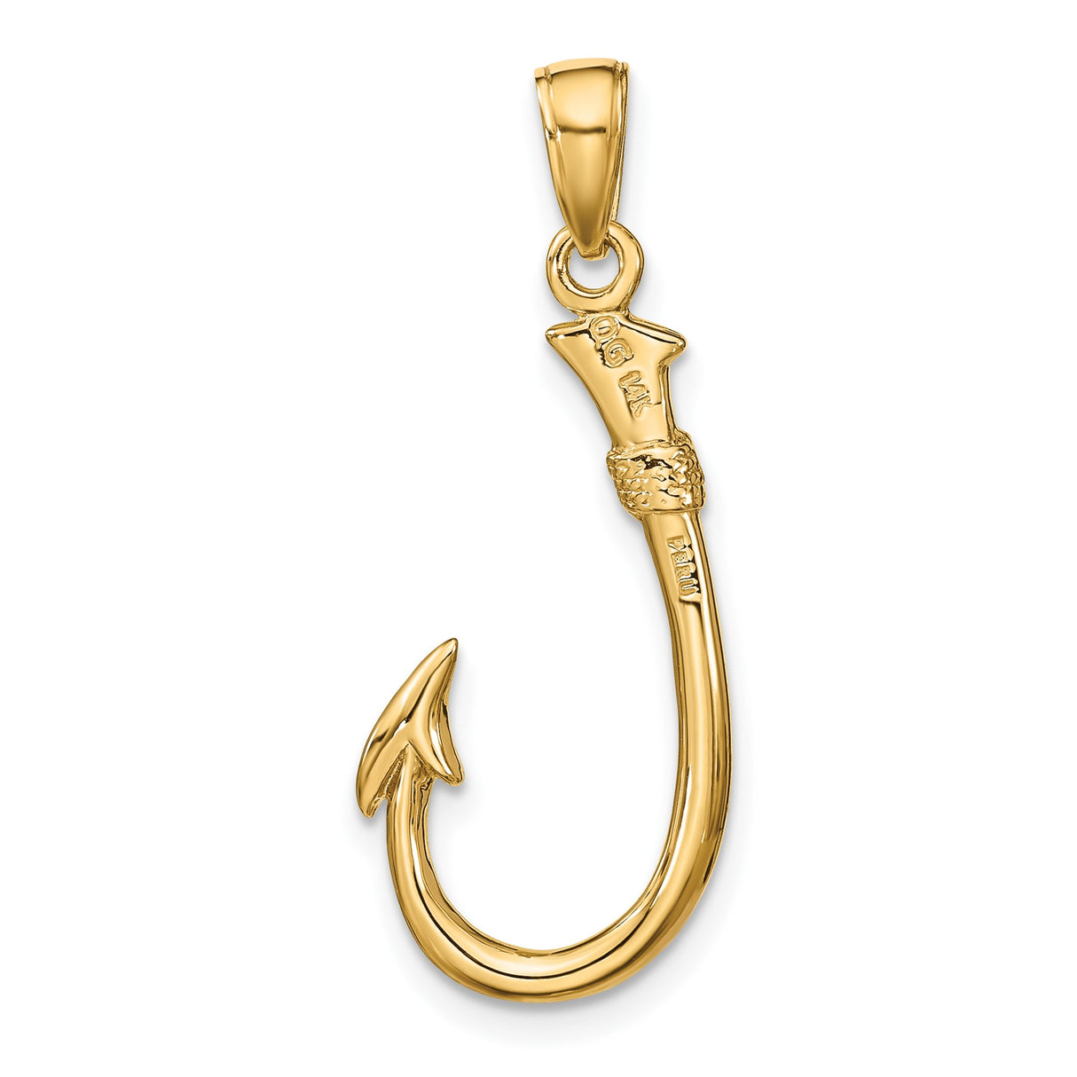 14k Yellow Gold Fishing Hook Pendant, Nautical Charm Symbolizing Strength and Adventure