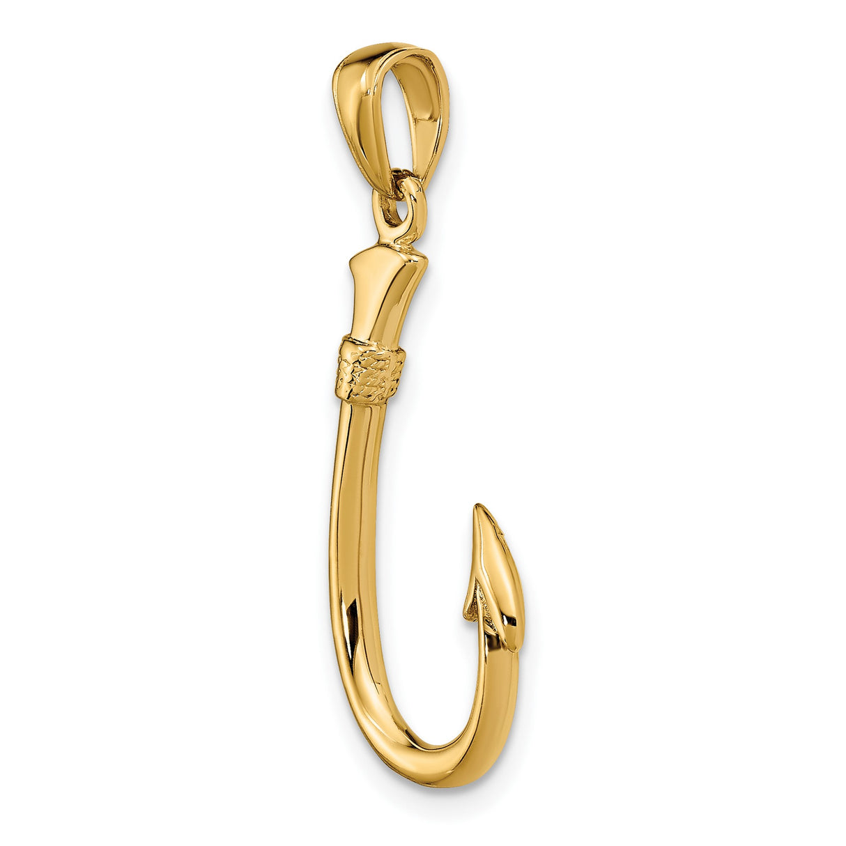 14k Yellow Gold Fishing Hook Pendant, Nautical Charm Symbolizing Strength and Adventure