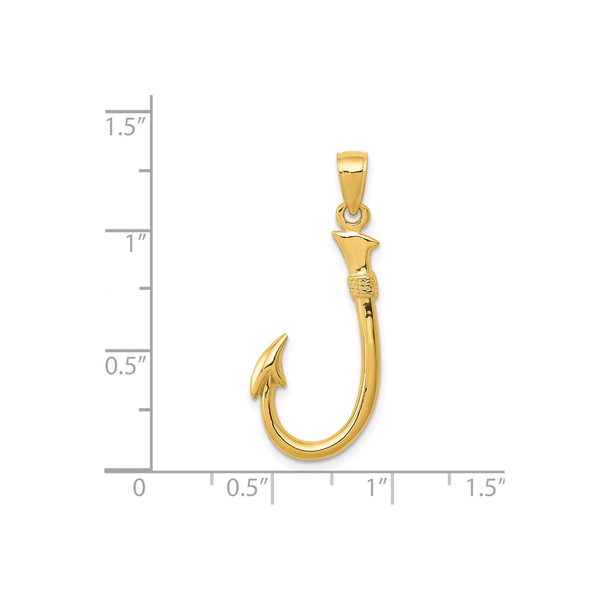 14k Yellow Gold Fishing Hook Pendant, Nautical Charm Symbolizing Strength and Adventure