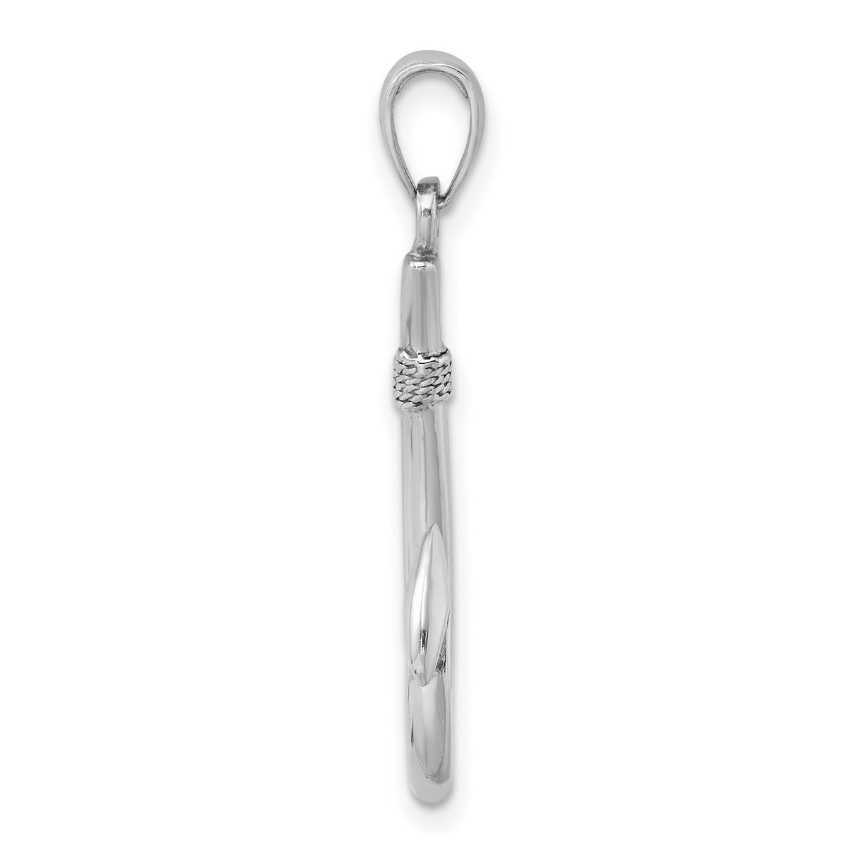 14k White Gold Fish Hook Pendant, Polished Nautical Charm with Textured Detail for Men or Unisex
