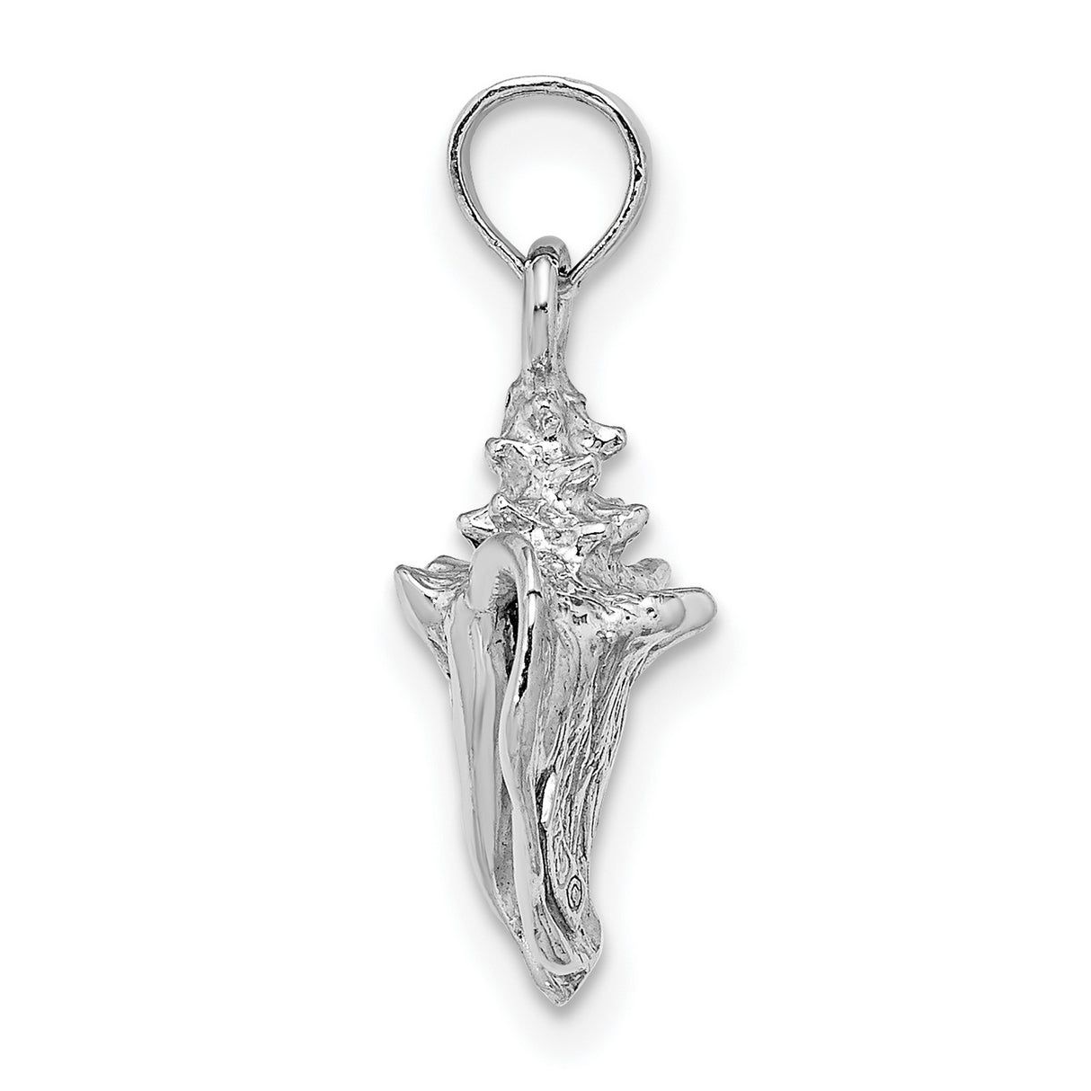 14k White Gold Conch and Flower Pendant, Ocean Inspired Shell and Floral Charm for Women