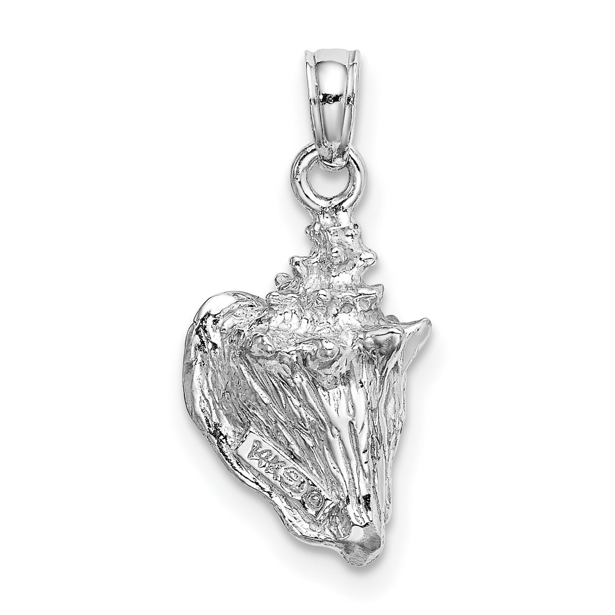 14k White Gold Conch and Flower Pendant, Ocean Inspired Shell and Floral Charm for Women