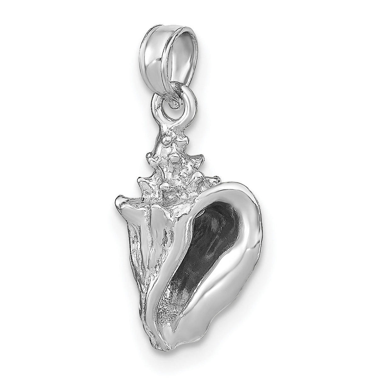 14k White Gold Conch and Flower Pendant, Ocean Inspired Shell and Floral Charm for Women