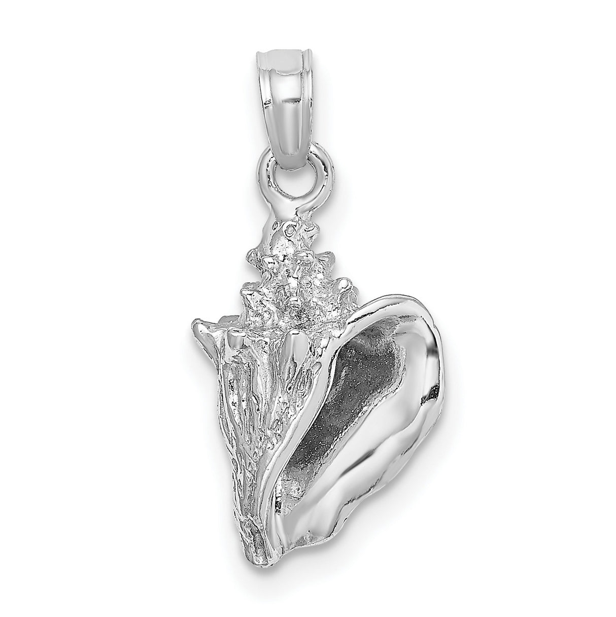 14k White Gold Conch and Flower Pendant, Ocean Inspired Shell and Floral Charm for Women