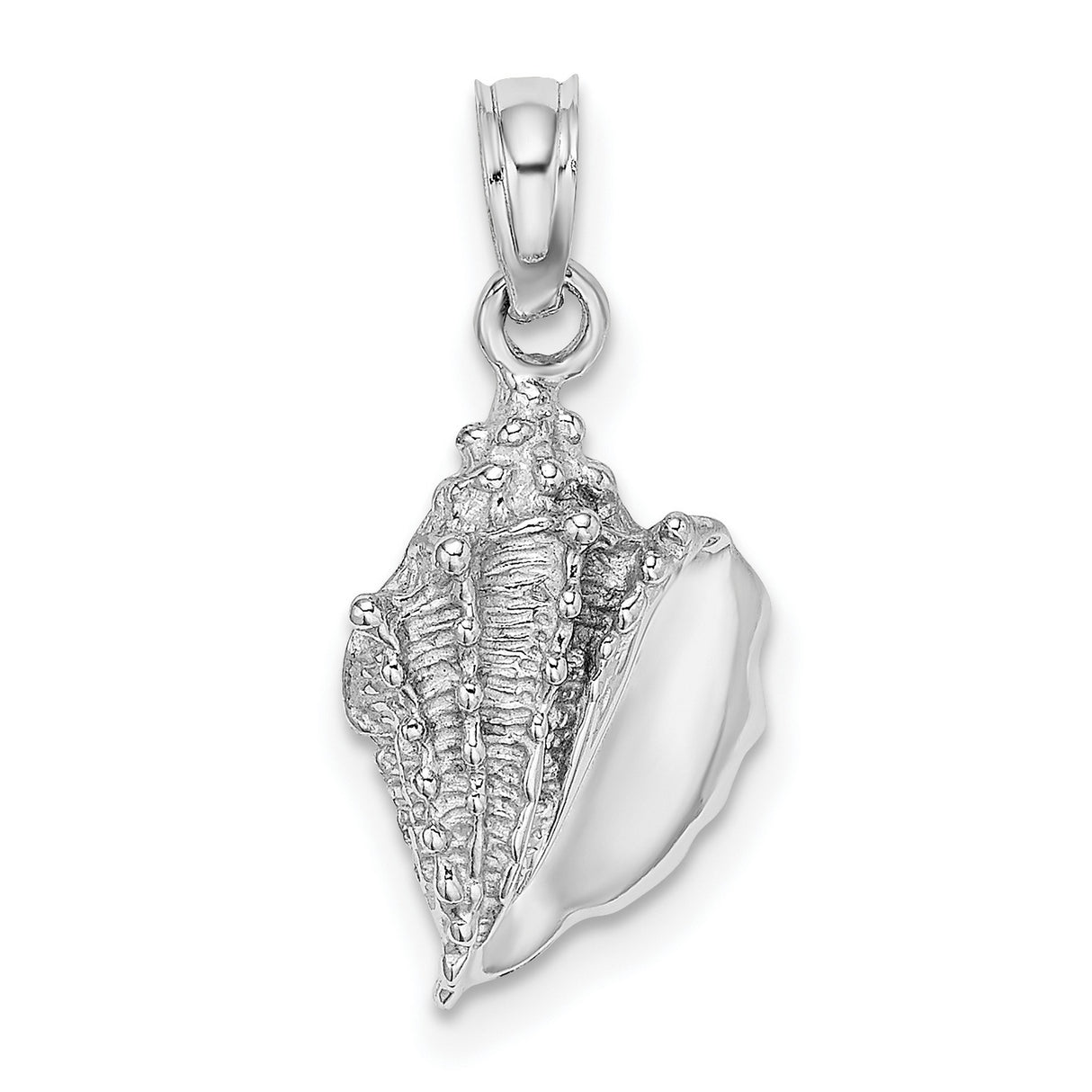 14k White Gold Conch Shell Pendant, Nautical Beach-Inspired Jewelry for Women