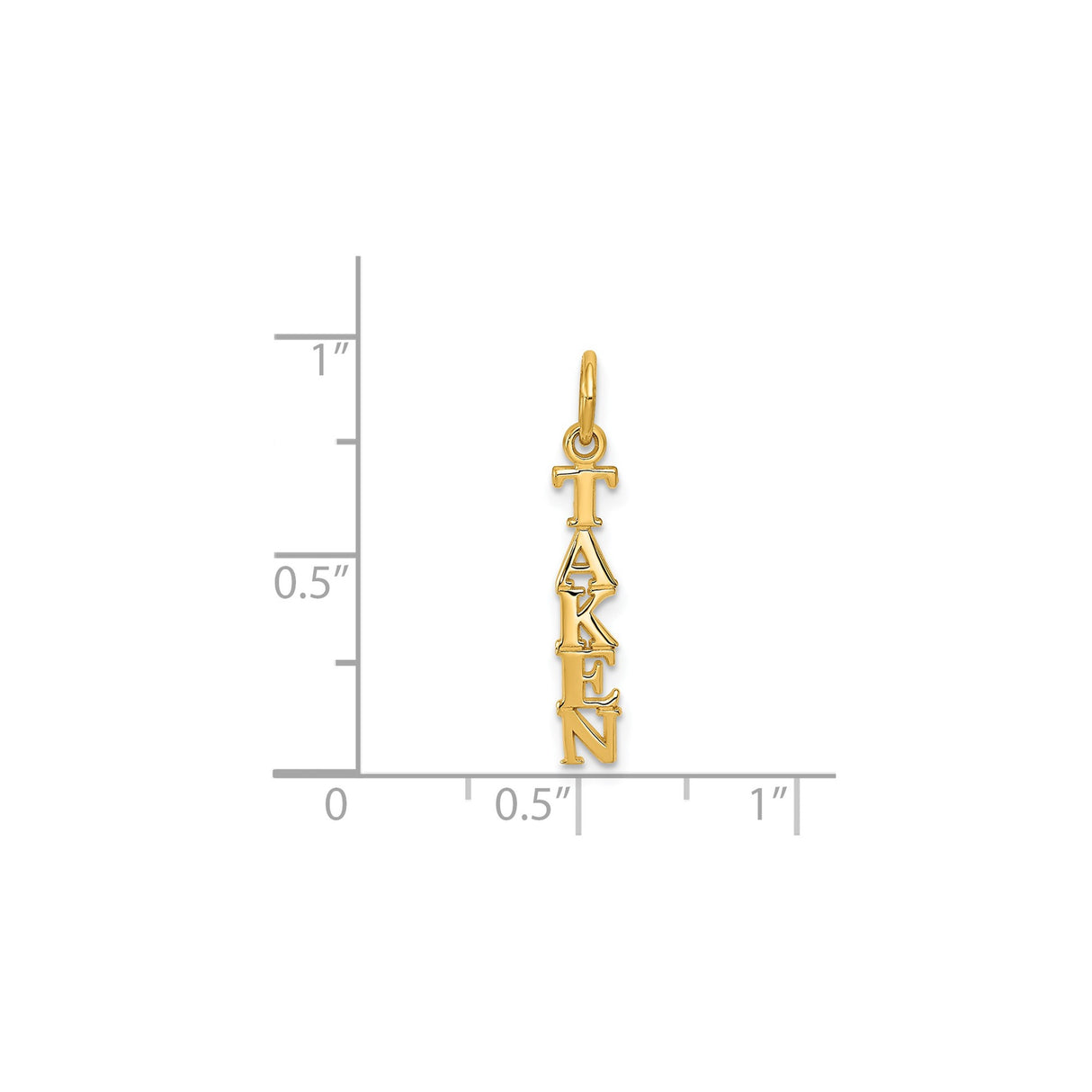 14k Yellow Gold Pendant with Vertical Taken Charm, Bold Lettering Statement Jewelry