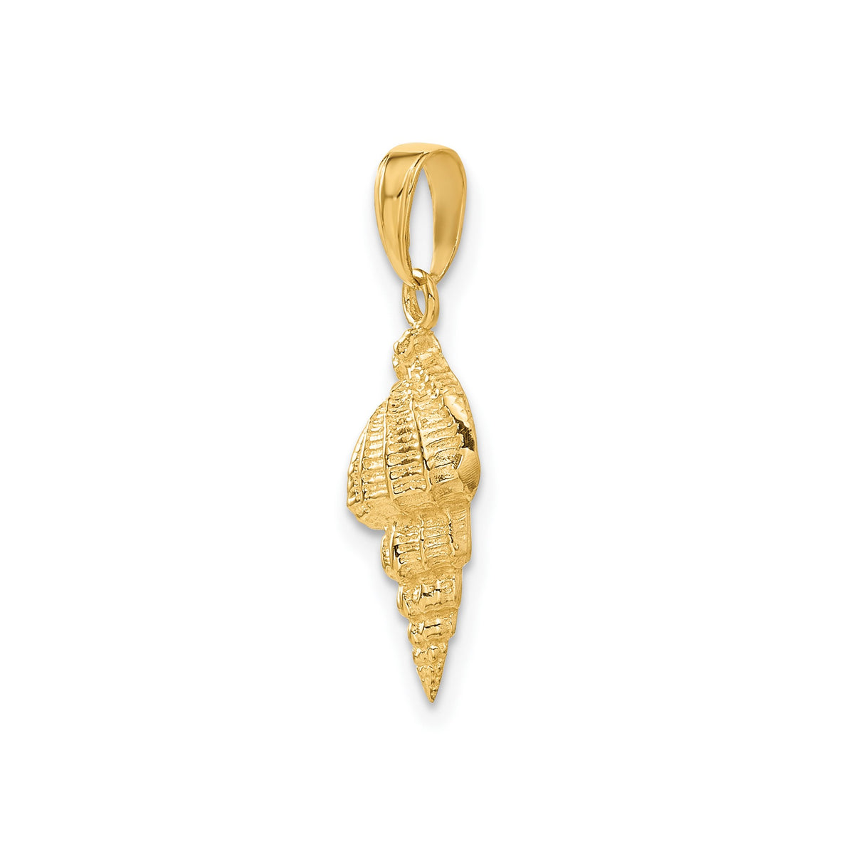 14k Yellow Gold Conch Shell Pendant, Textured Sea Shell Nautical Charm for Women