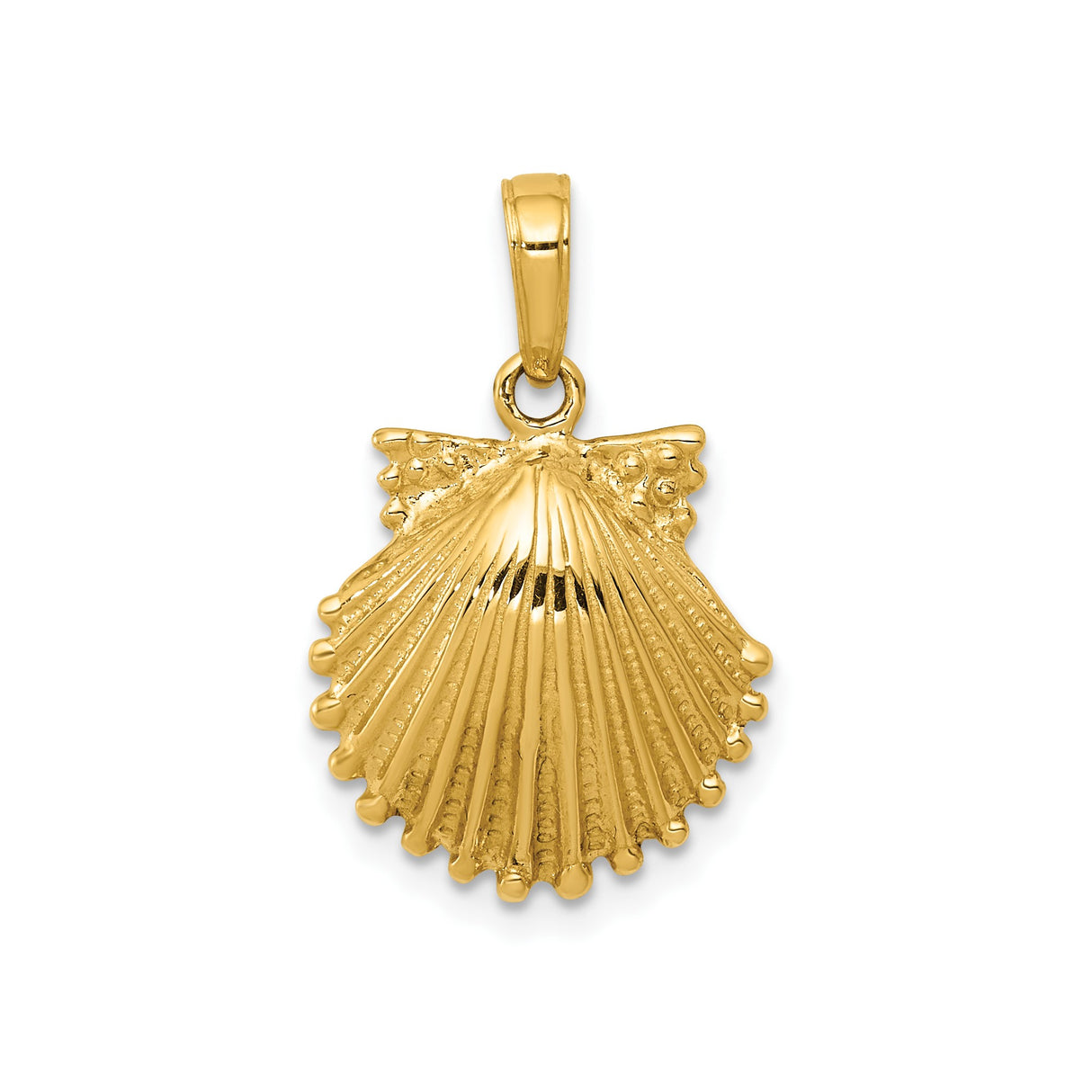 14k Yellow Gold Scallop Shell Pendant, Polished Finish, Camino de Santiago Christian Charm