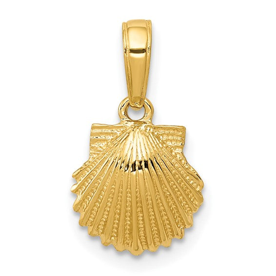 14k Yellow Gold Scallop Shell Pendant, Camino de Santiago Religious Charm for Women