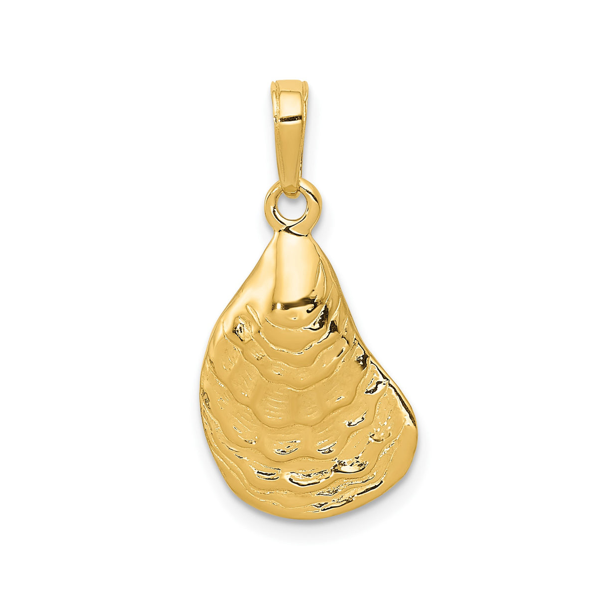 14k Yellow Gold Oyster Shell Pendant with Textured Design, Nautical Beach Charm for Women