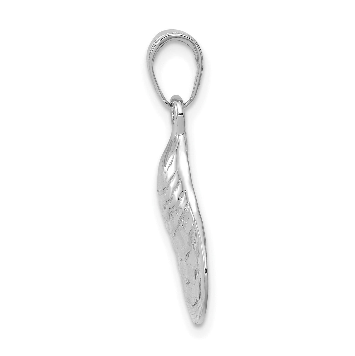14k White Gold Oyster Shell Pendant, Textured Nautical Marine Charm for Women