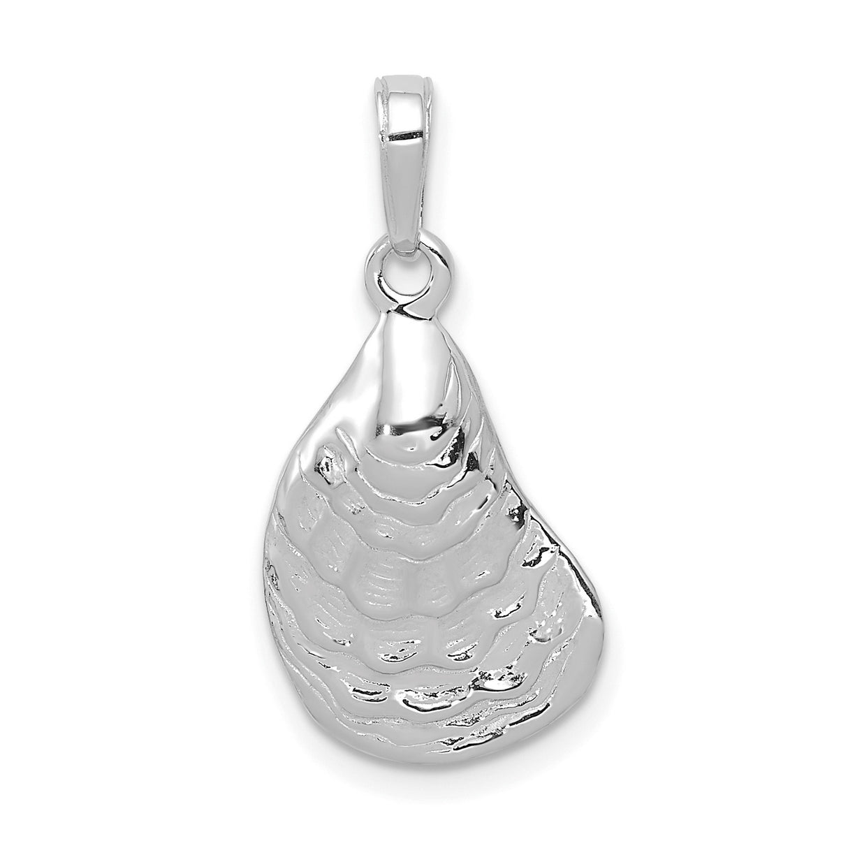 14k White Gold Oyster Shell Pendant, Textured Nautical Marine Charm for Women