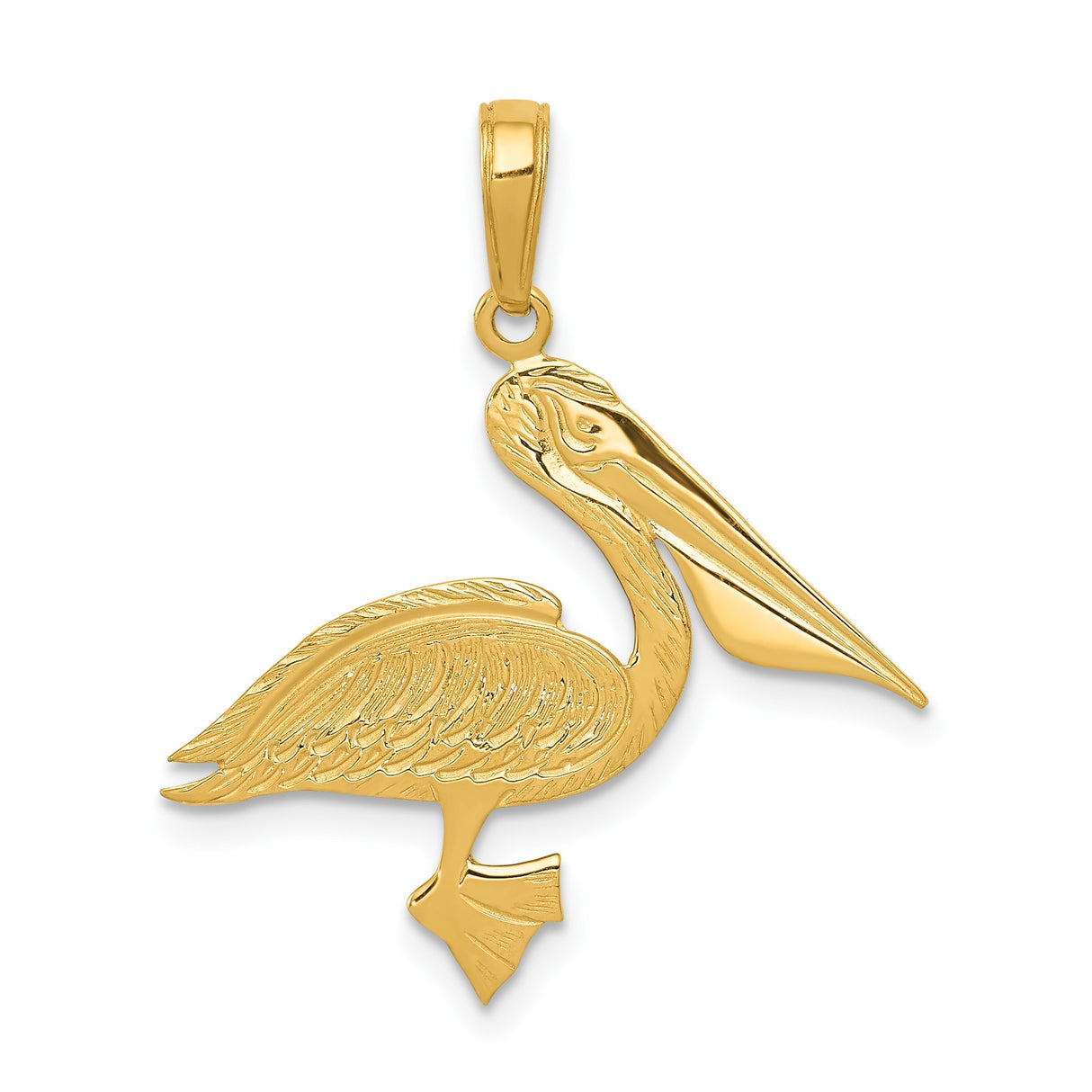 14k Yellow Gold Pelican Pendant, Detailed Bird Charm, Nature and Coastal Theme, Unisex Wear