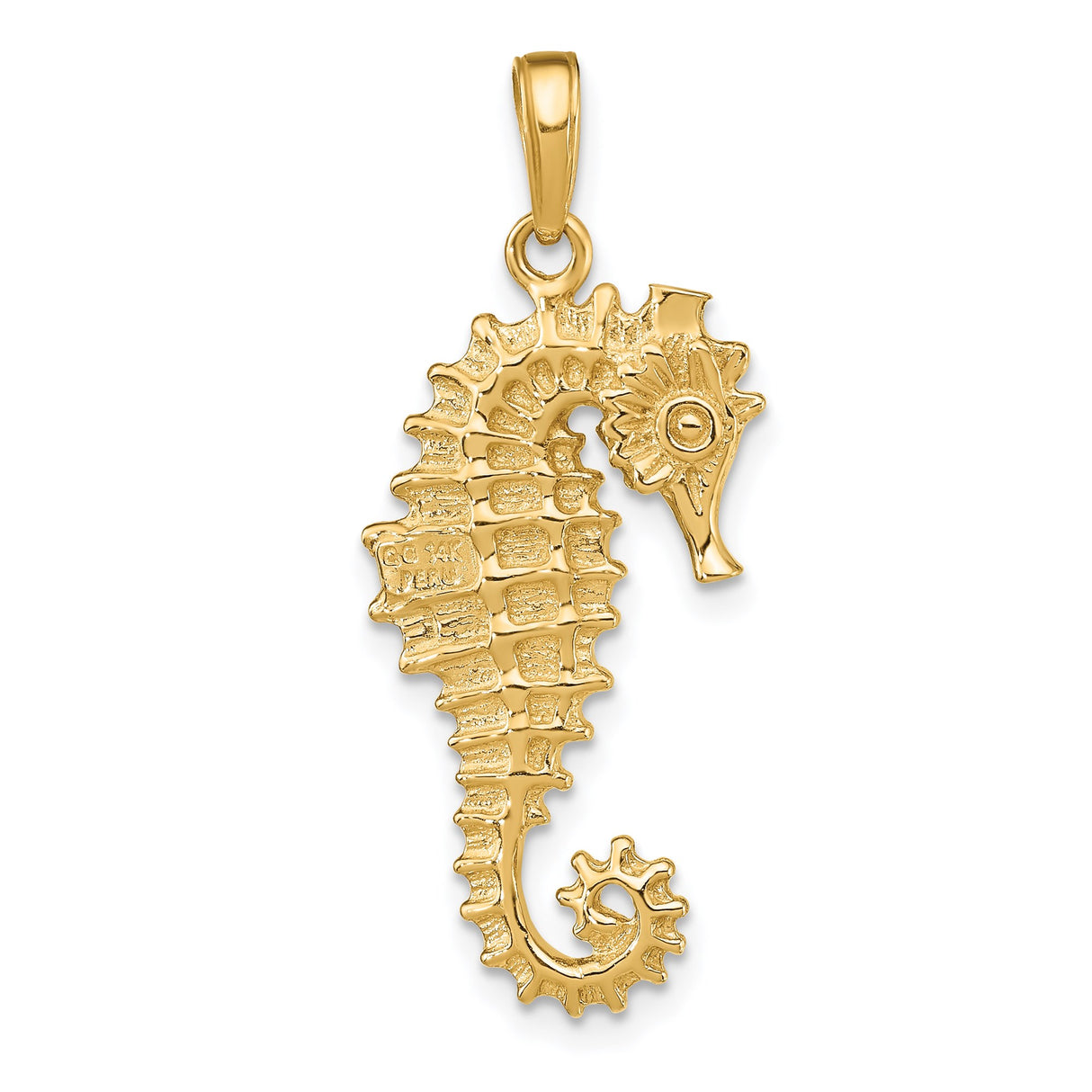14k Yellow Gold Seahorse Pendant, Detailed Ocean-Inspired Nautical Design for Women or Unisex Wear