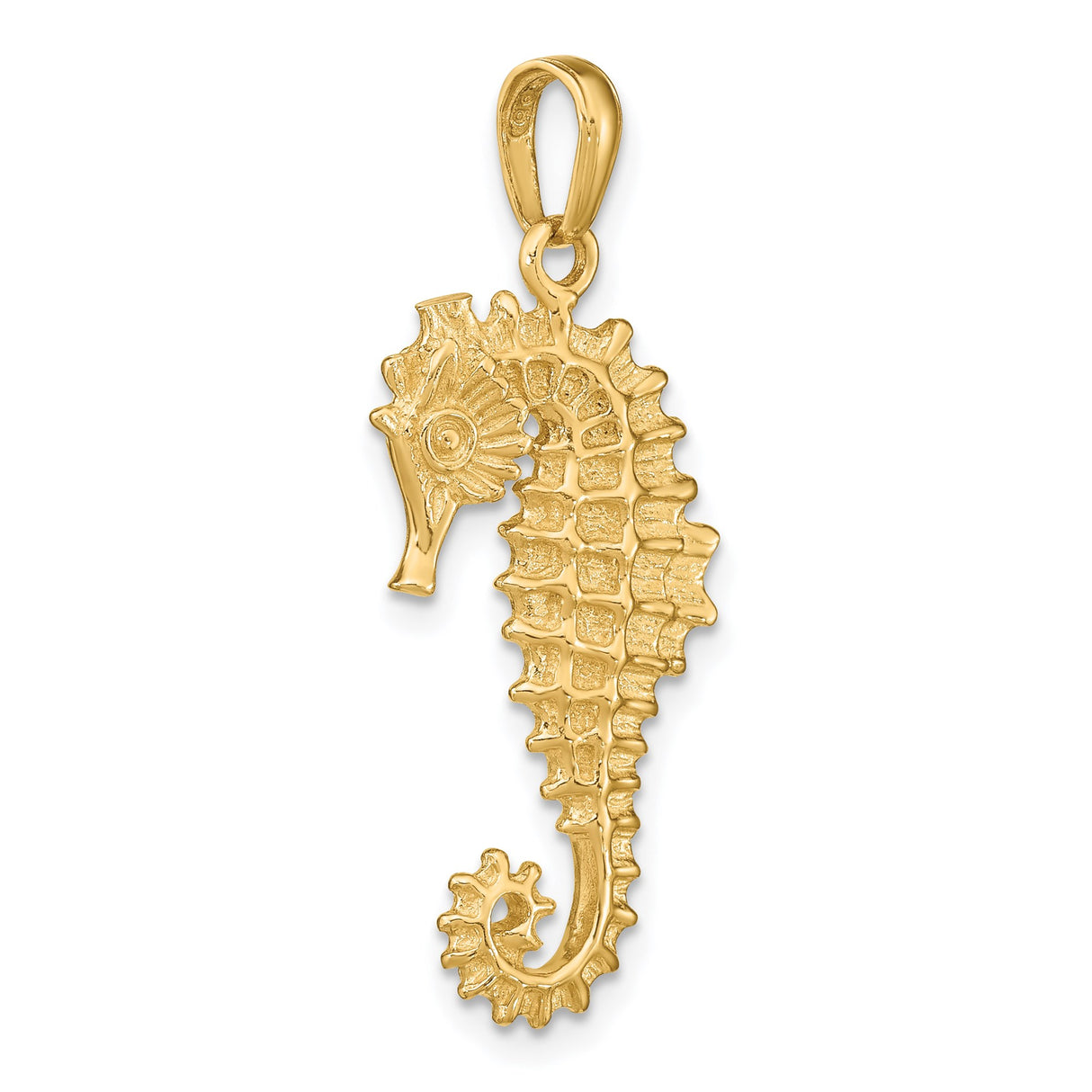14k Yellow Gold Seahorse Pendant, Detailed Ocean-Inspired Nautical Design for Women or Unisex Wear
