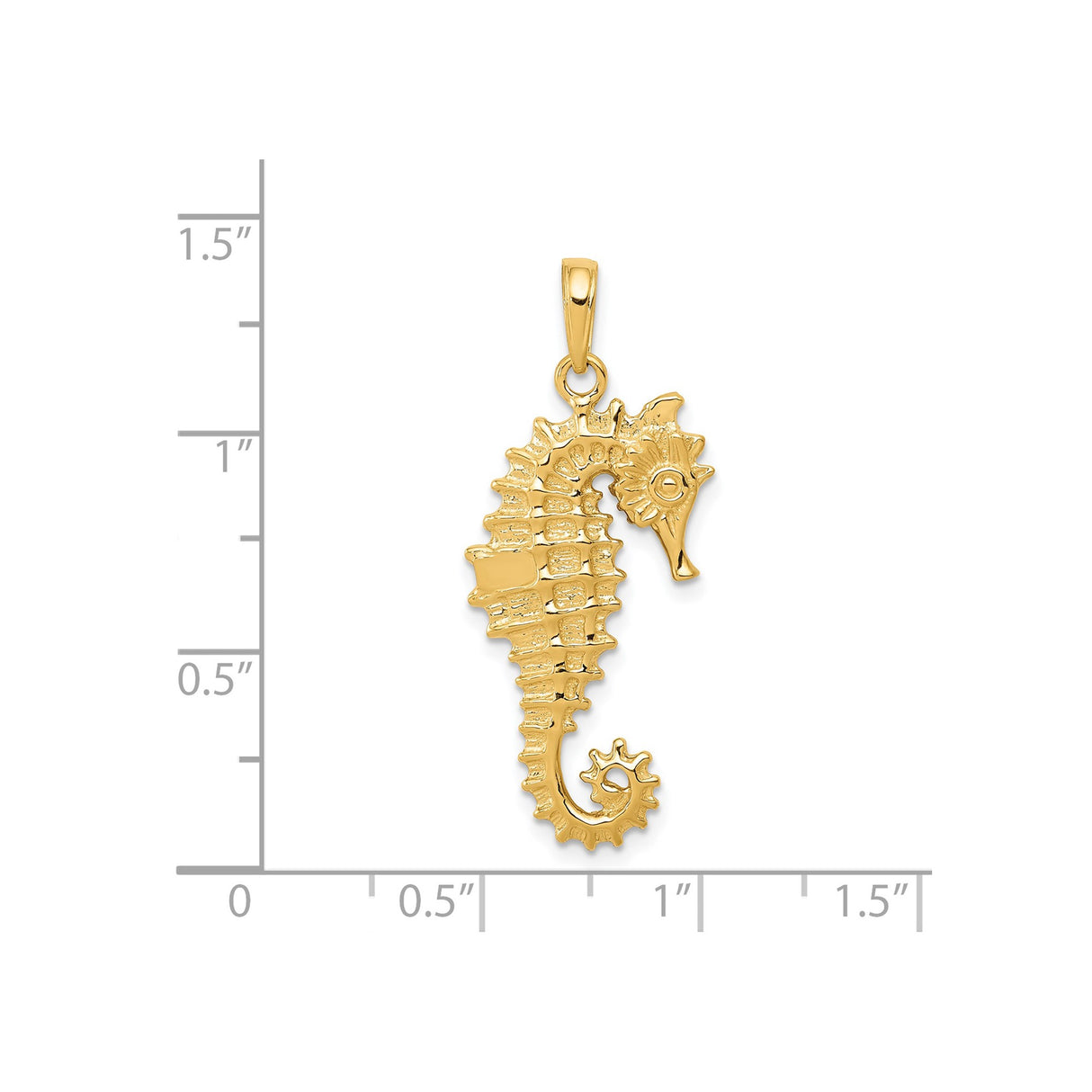 14k Yellow Gold Seahorse Pendant, Detailed Ocean-Inspired Nautical Design for Women or Unisex Wear
