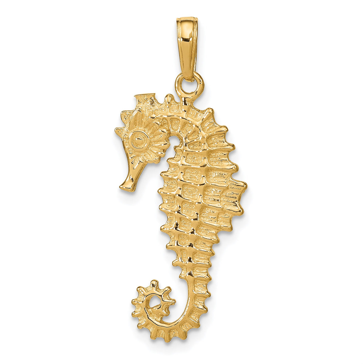 14k Yellow Gold Seahorse Pendant, Detailed Ocean-Inspired Nautical Design for Women or Unisex Wear